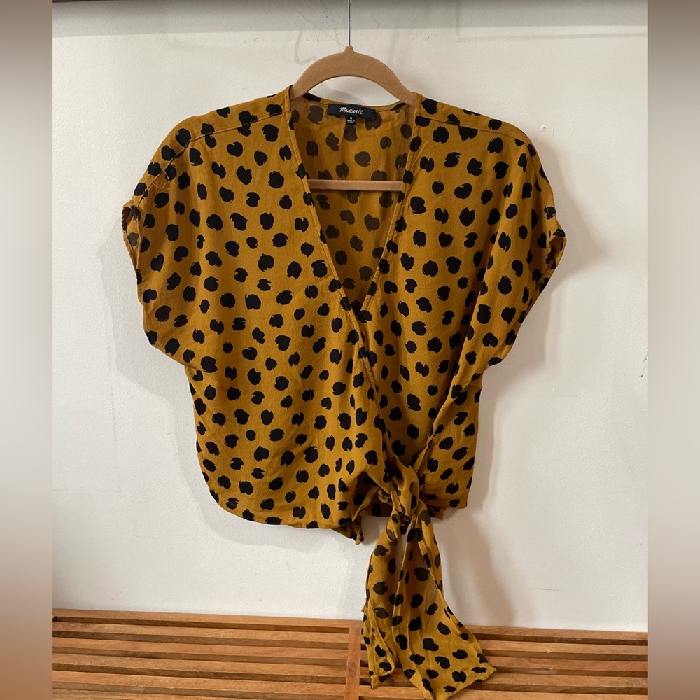 Madewell Yellow and Black Relaxed Tie Front Blouse